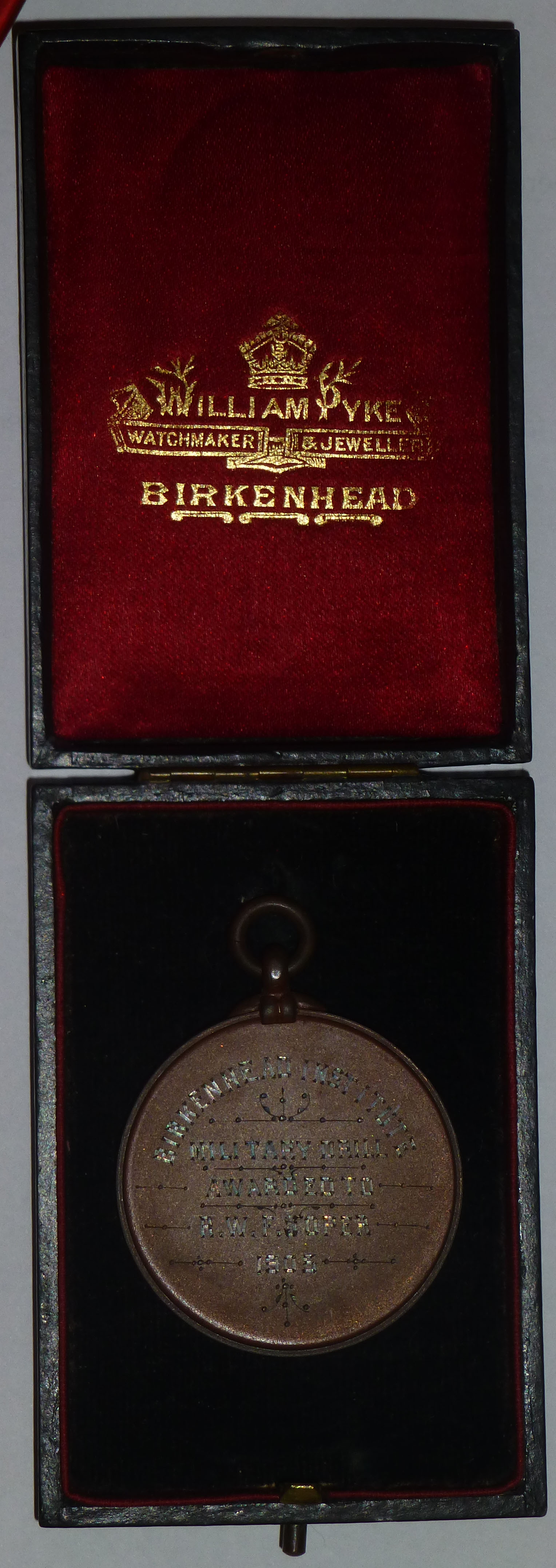 Photograph of 1905 Military Drill Medal - R.W.F. Soper in Presentation Box
