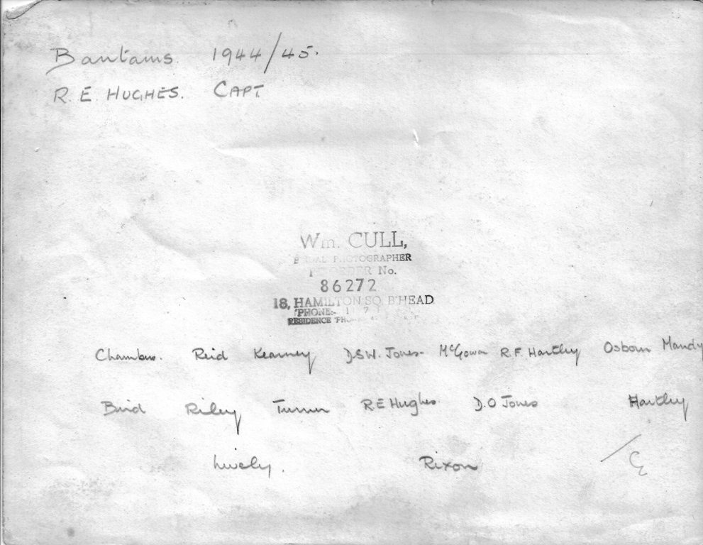 Reverse of Photograph School Rugby 1944-45 Bantams XV