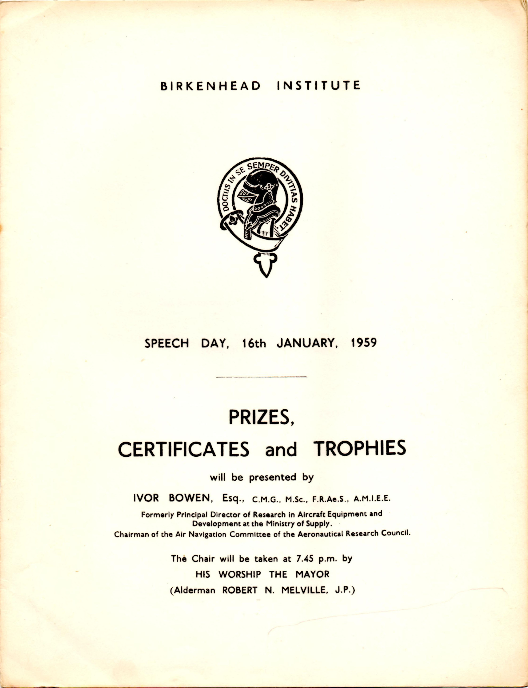 Program for Speech Day 1959