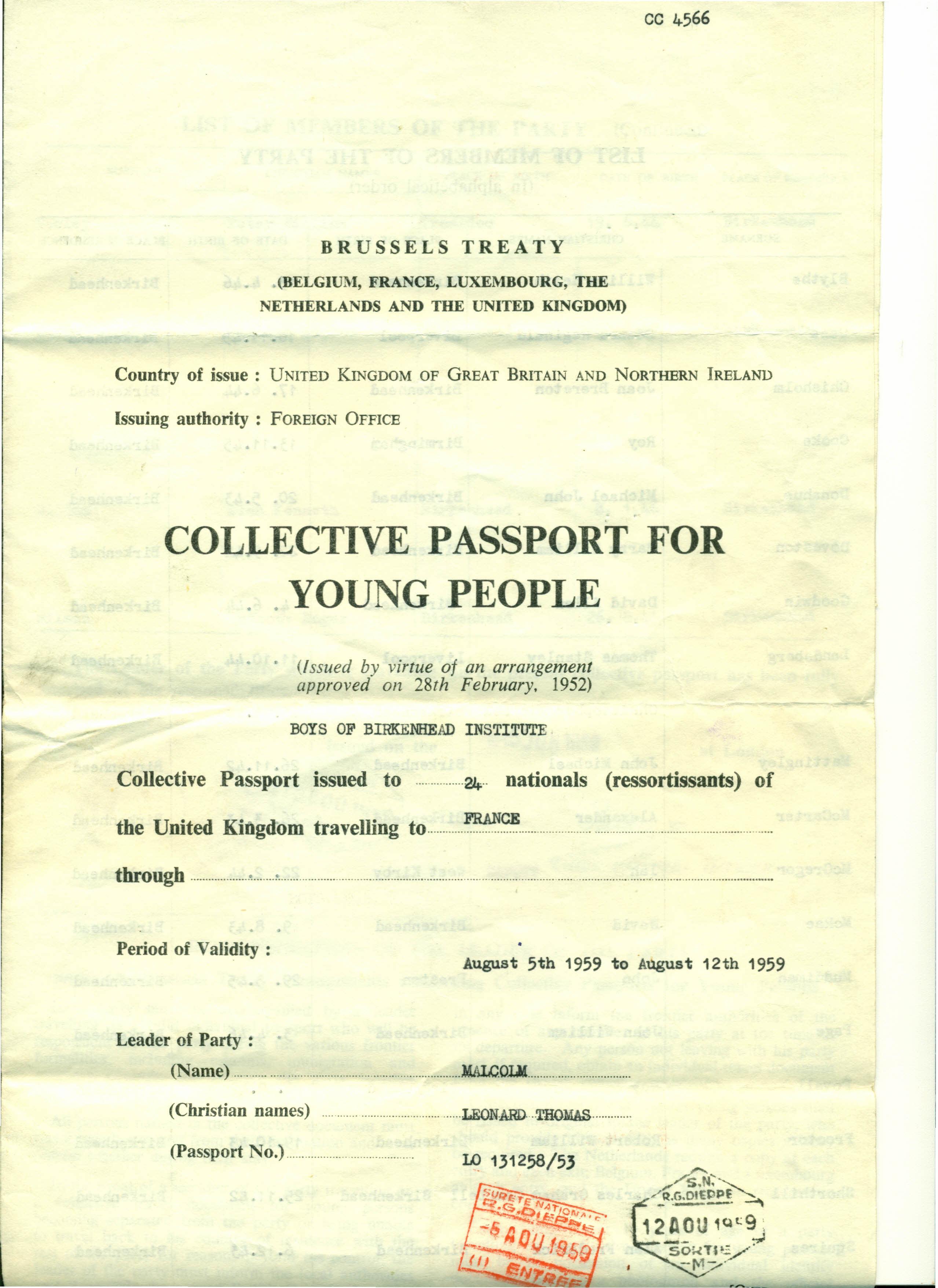 Collective Passport for 1959 France
