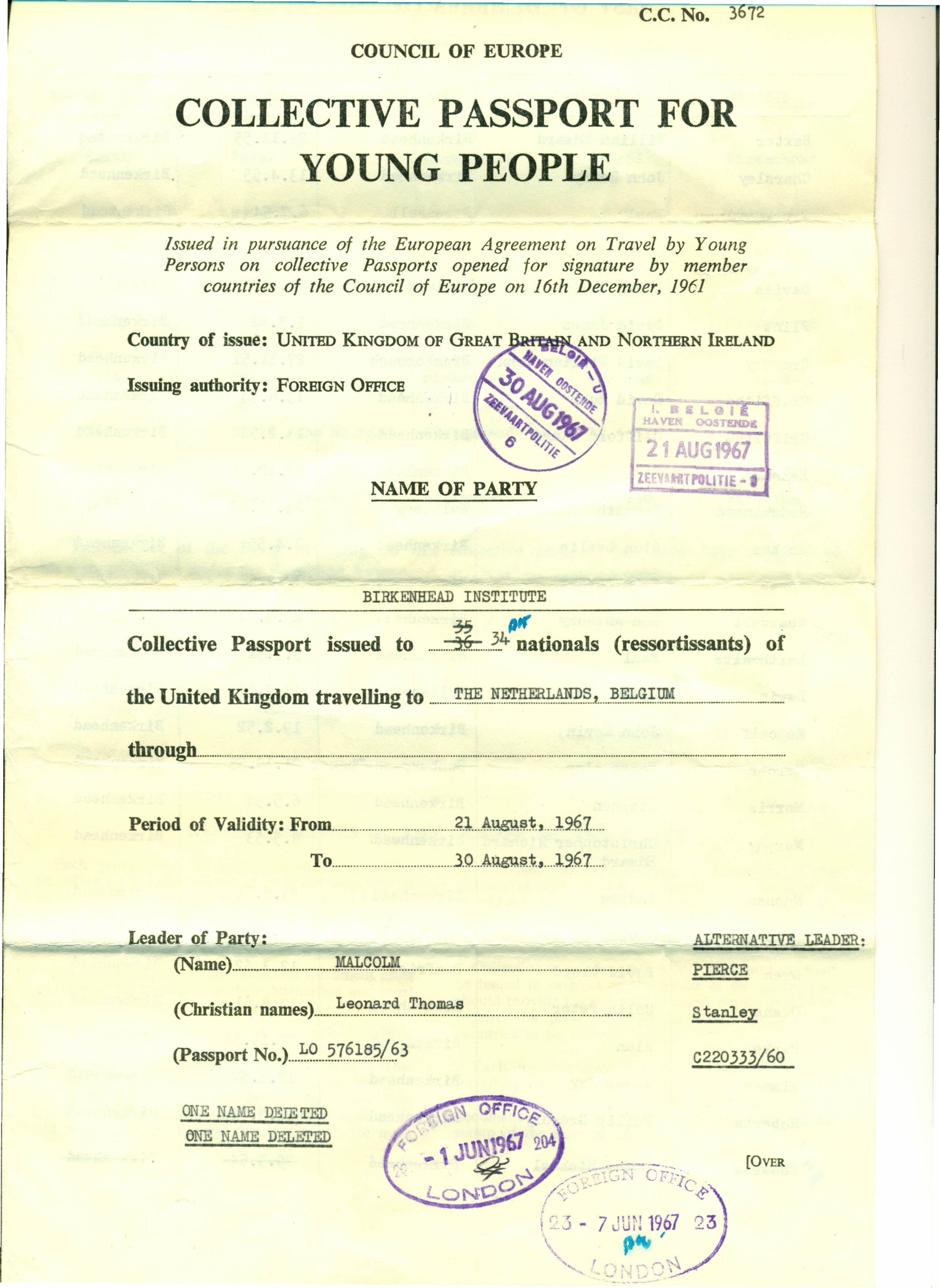 Collective Passport for 1967 Netherlands