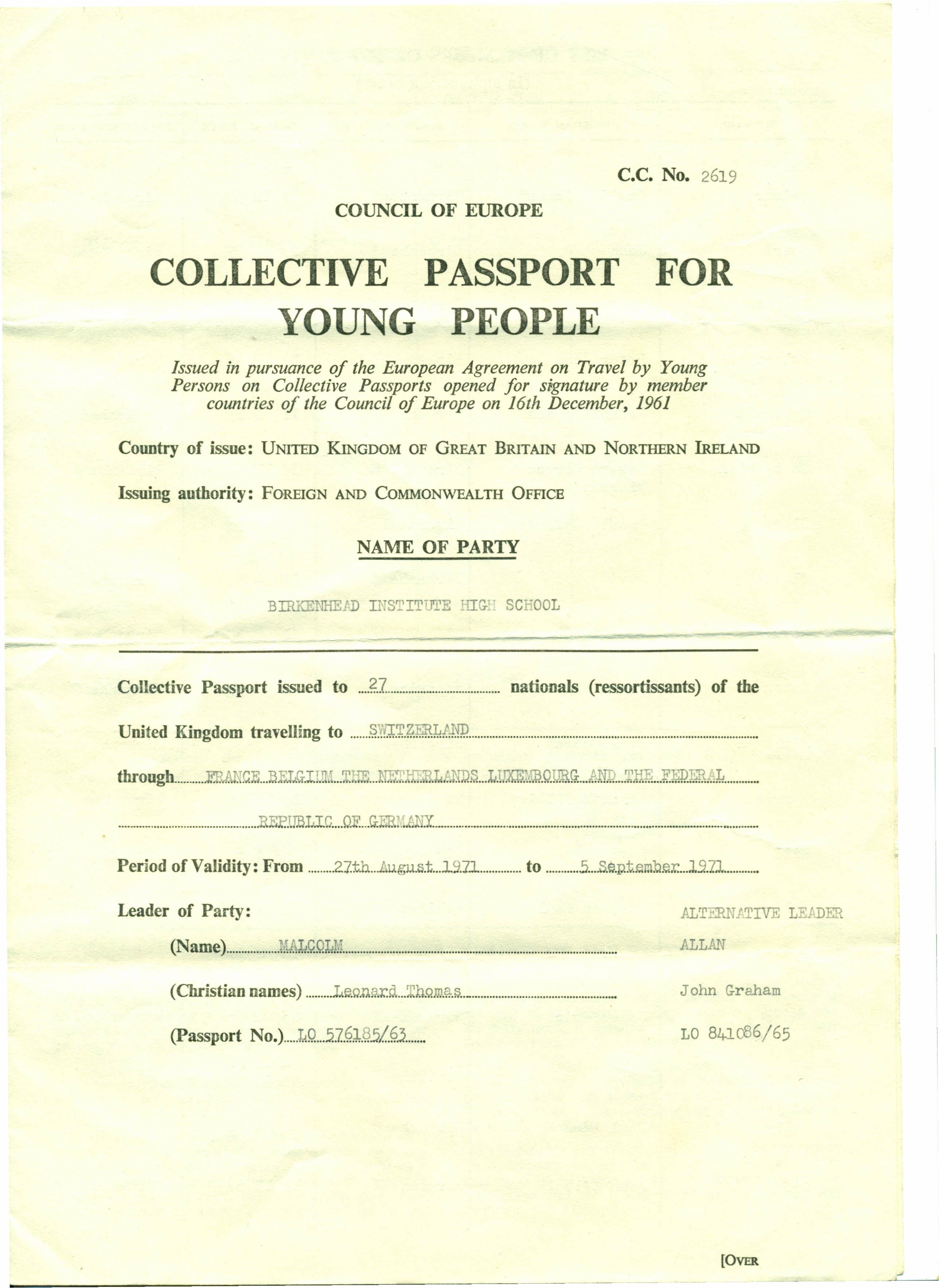 Collective Passport for 1971 Switzerland