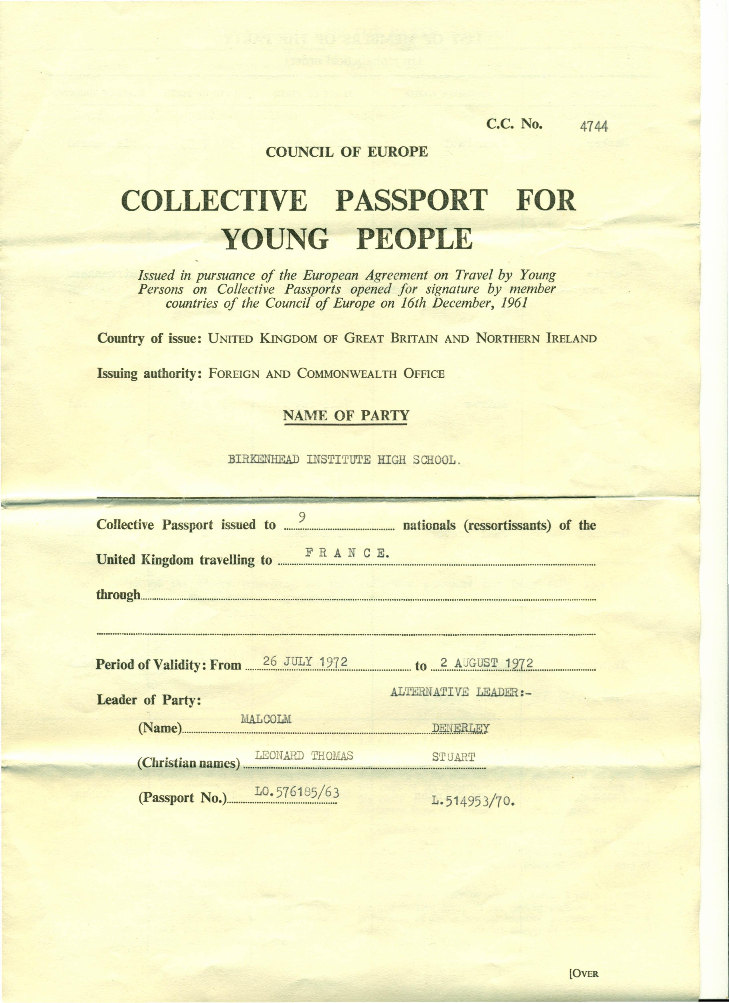 Collective Passport for 1972 France