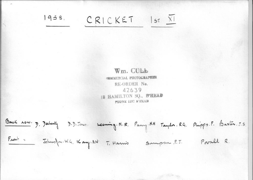 Photograph of School Cricket 1958 1st XI