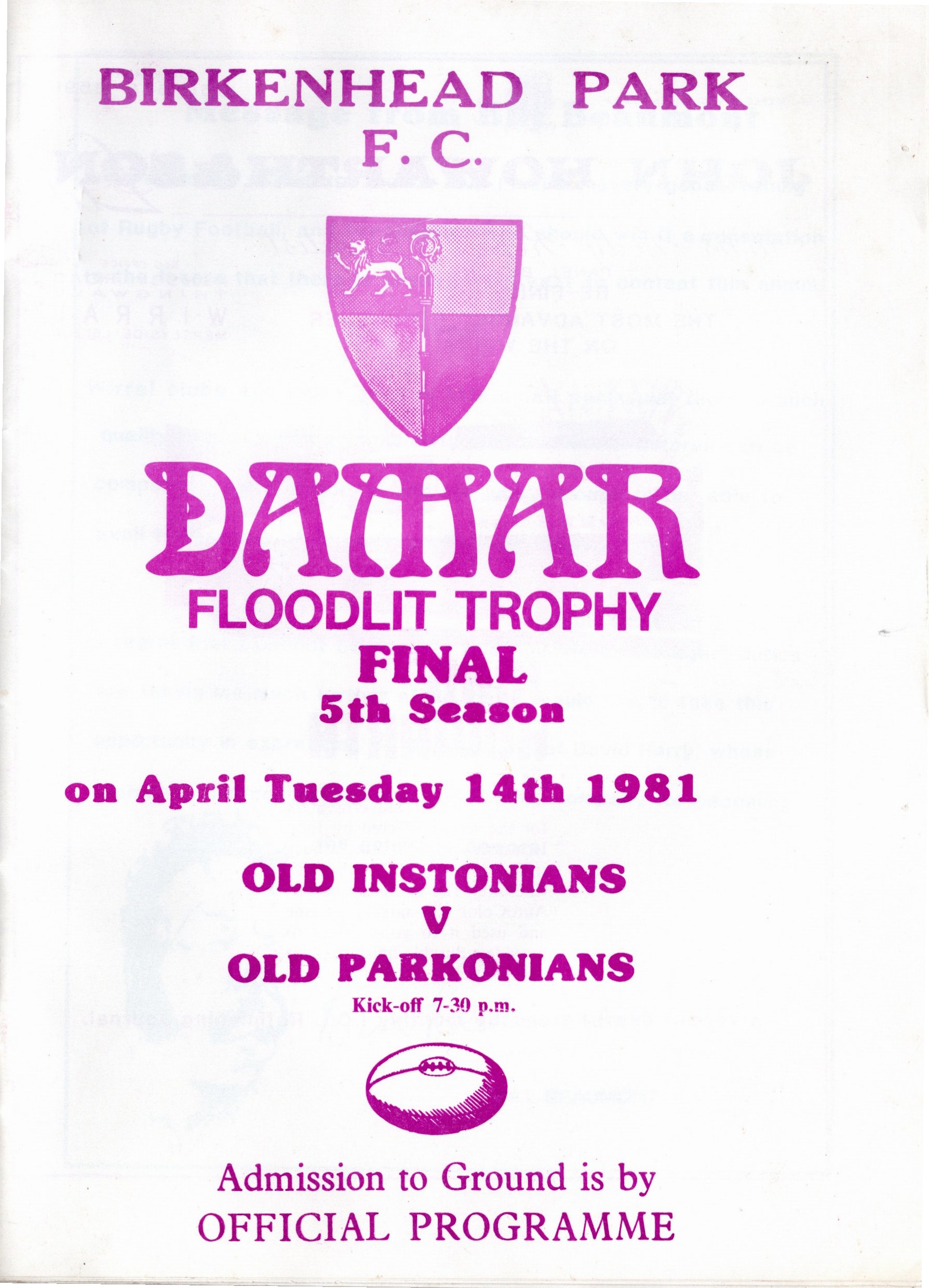 Old Instonians RUFC, 1981 Damar Cup Final
