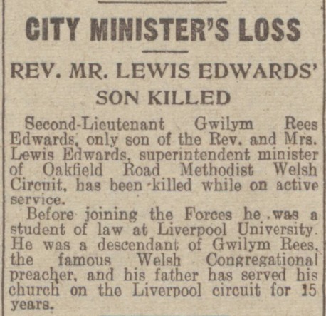 Birkenhead Institute War Memorial - World War Two - G. R. Edwards